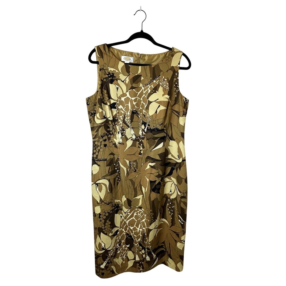 Talbots Giraffe‎ Print Sheath Dress Size 14 Cotton Mod Safari Aesthetic Vacation